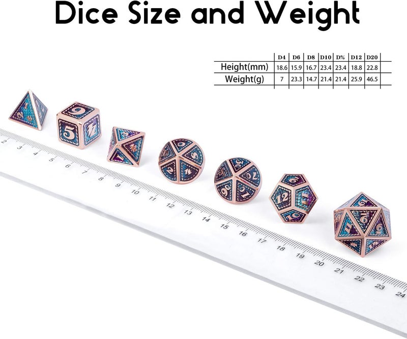 DNDND Metal D&D Dice Set,7 Pieces Dragon Scale Metallic D&D Die with Gift Metal Case for Dungeons & Dragon Game (Teal and Purple with Copper Edge) - Image 4